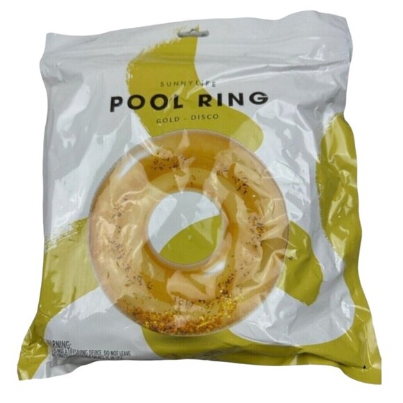 SunnyLife Pool Ring Disco Gold Float Tube with Glitter 41 x 41 Sunny Life - Picture 1 of 3